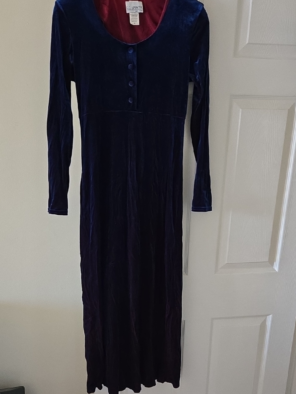 L.L. Bean Midnight Blue Velvet Long Sleeve Maxi Dress